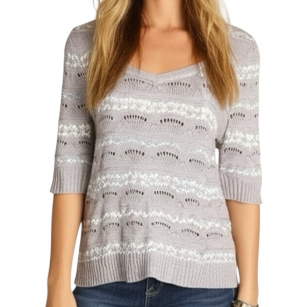 Free People Wool Fair Isle Shimmer Knit Sweater Top Gray Pink Blue S Cozy Winter - Picture 10 of 16